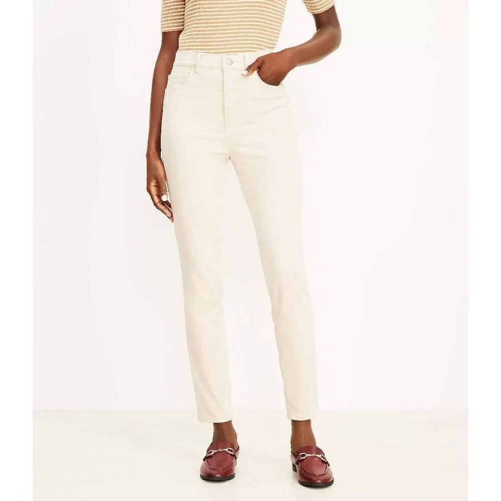 Loft Curvy Skinny Corduroy Cream Pants Size 6